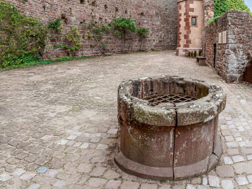 Foto: Staatliche Schlösser und Gärten Baden-Württemberg, Thomas Tempel Sicht auf den Brunnen, im Hintergrund die Burgmauern